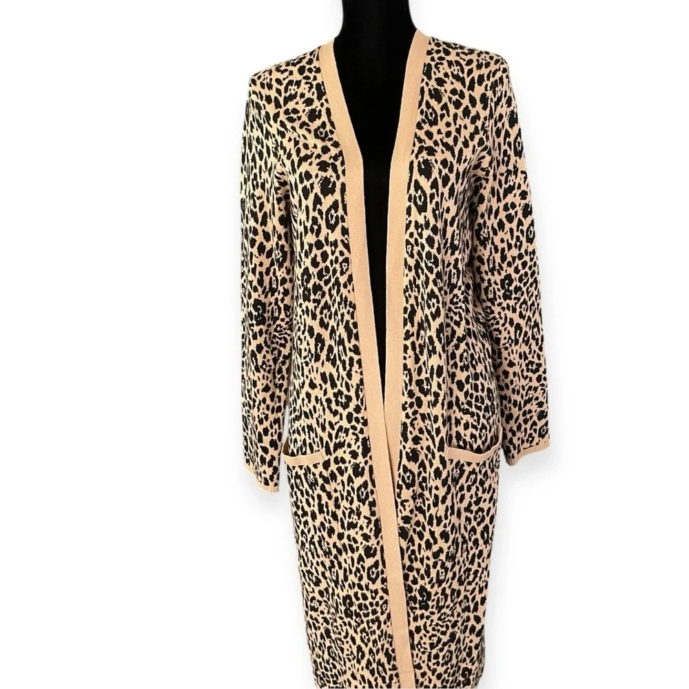Express Open Front Cardigan Leopard Animal Print Duster Womens Large Casual cozy